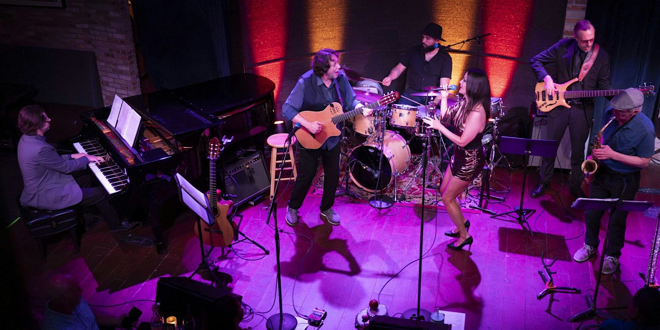 Natania & Ticket to Brasil on stage at the Dakota, Matt Senjem on five-string bass at right